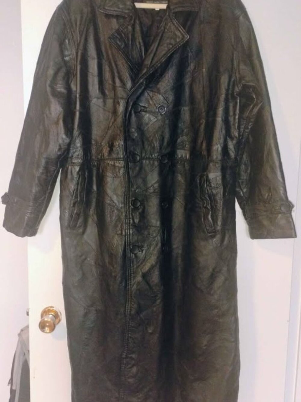 Vintage Navarre 1980's patchwork design leather trench coat XXL